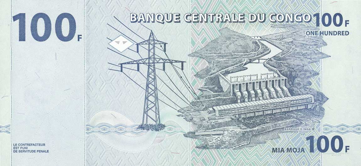 Back of Congo Democratic Republic p98a: 100 Francs from 2007