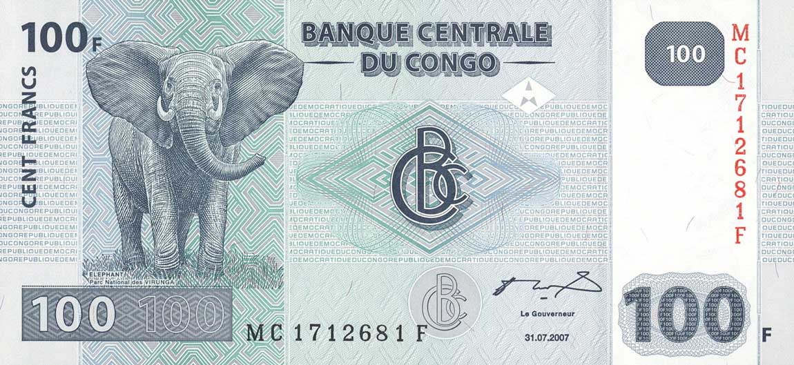Front of Congo Democratic Republic p98a: 100 Francs from 2007