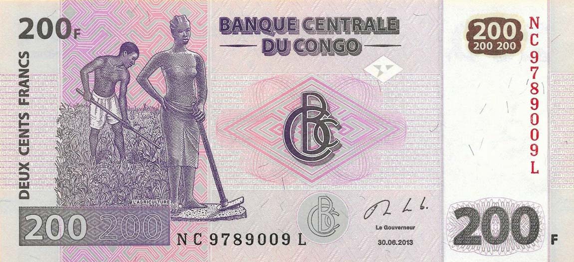 Front of Congo Democratic Republic p99b: 200 Francs from 2013