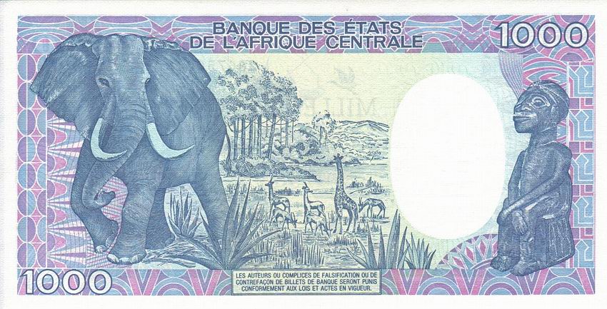 Back of Congo Republic p11: 1000 Francs from 1992