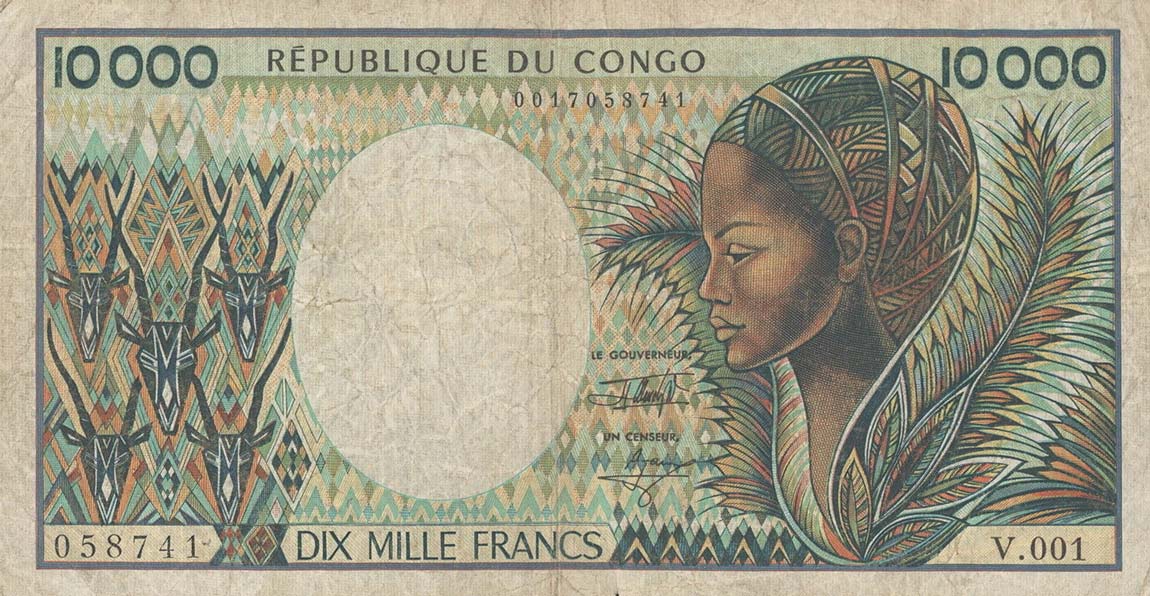 Front of Congo Republic p13: 10000 Francs from 1992