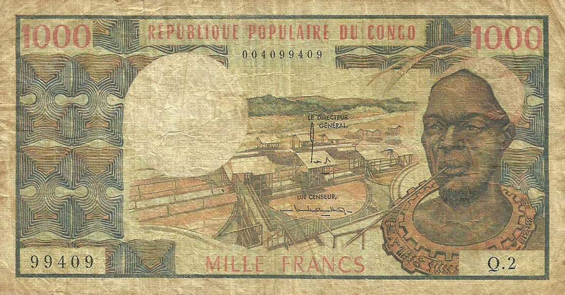 Front of Congo Republic p3a: 1000 Francs from 1974