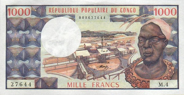Front of Congo Republic p3b: 1000 Francs from 1974