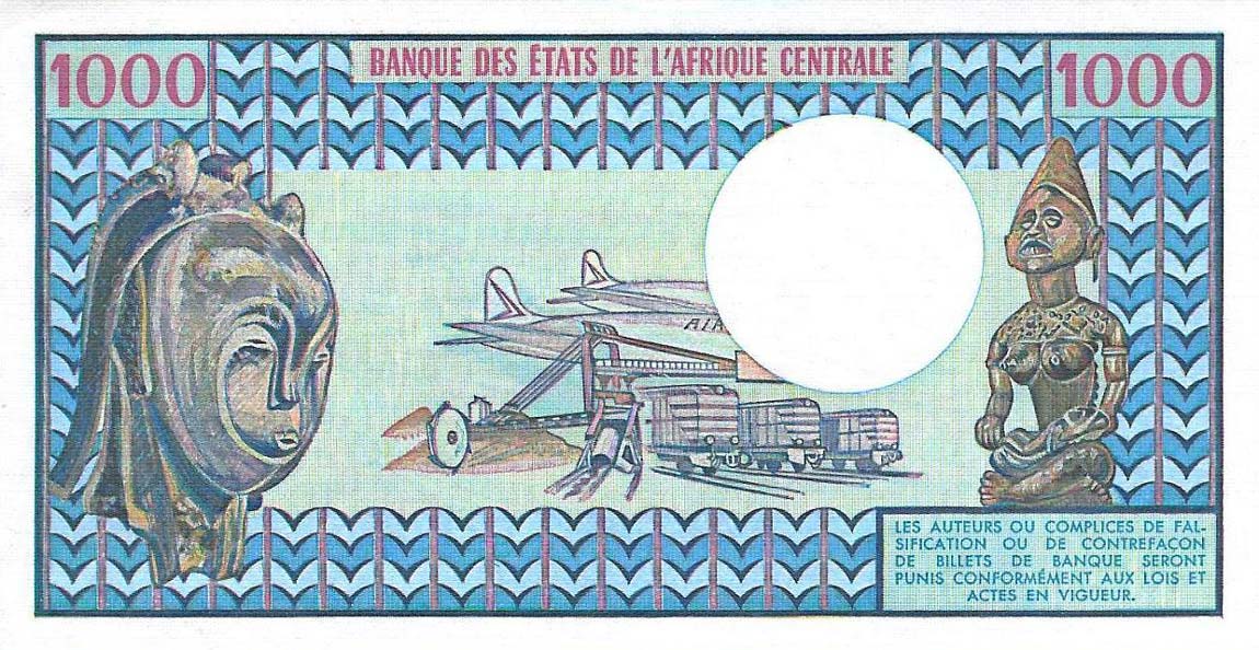 Back of Congo Republic p3d: 1000 Francs from 1978
