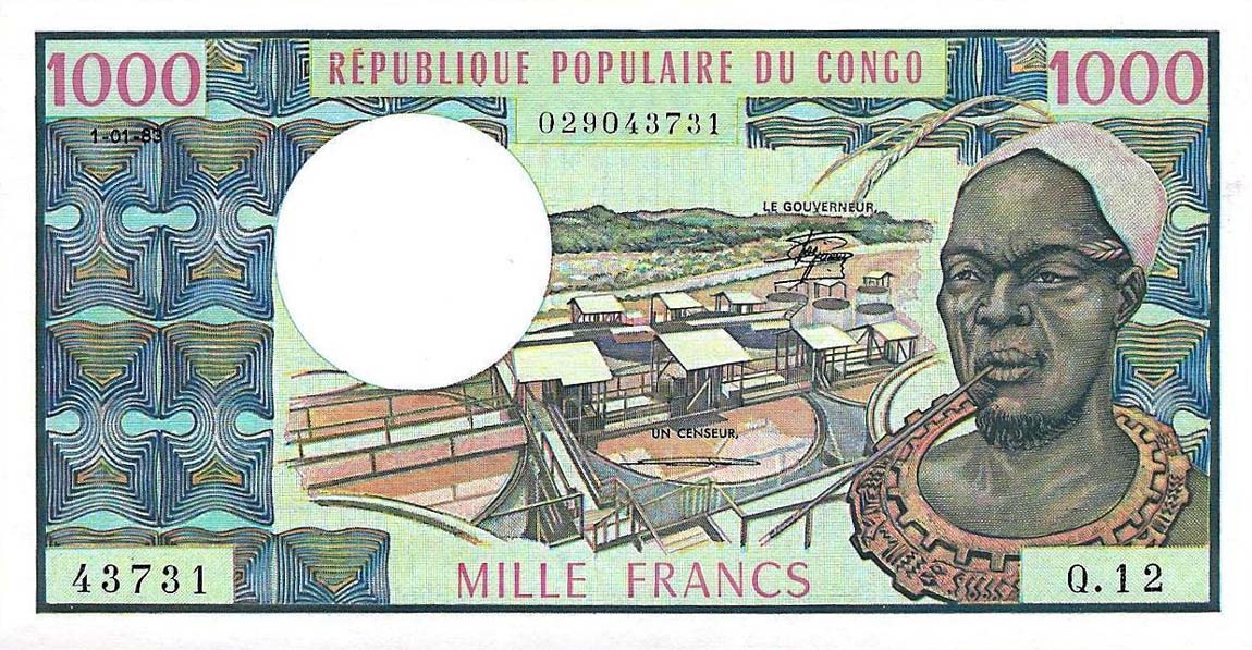 Front of Congo Republic p3d: 1000 Francs from 1978