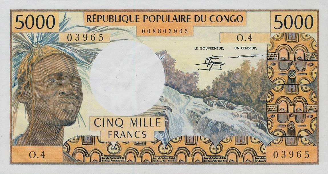 Front of Congo Republic p4c: 5000 Francs from 1978