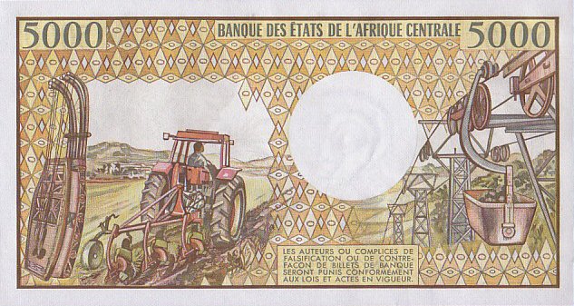 Back of Congo Republic p6a: 5000 Francs from 1984