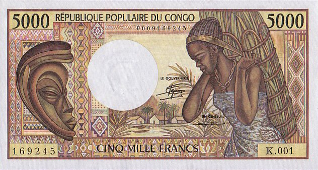 Front of Congo Republic p6a: 5000 Francs from 1984