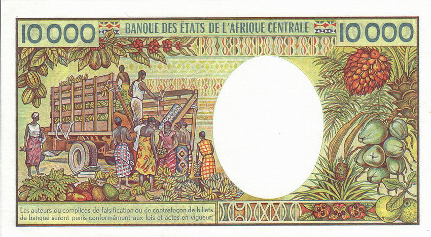 Back of Congo Republic p7: 10000 Francs from 1983