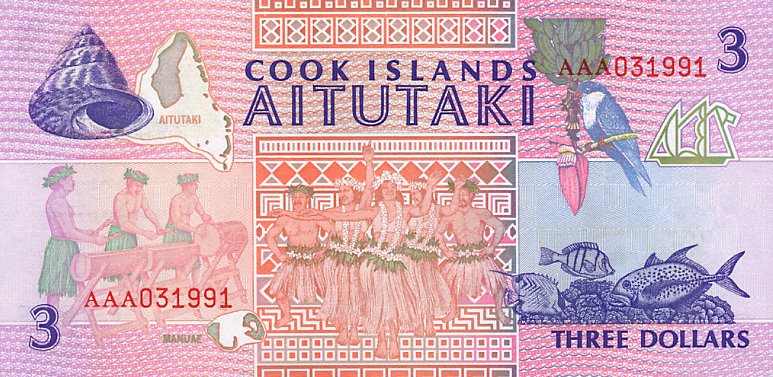 Back of Cook Islands p7a: 3 Dollars from 1992
