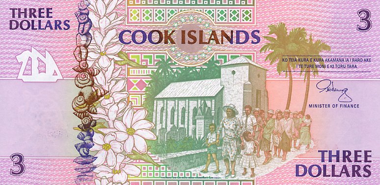 Front of Cook Islands p7a: 3 Dollars from 1992