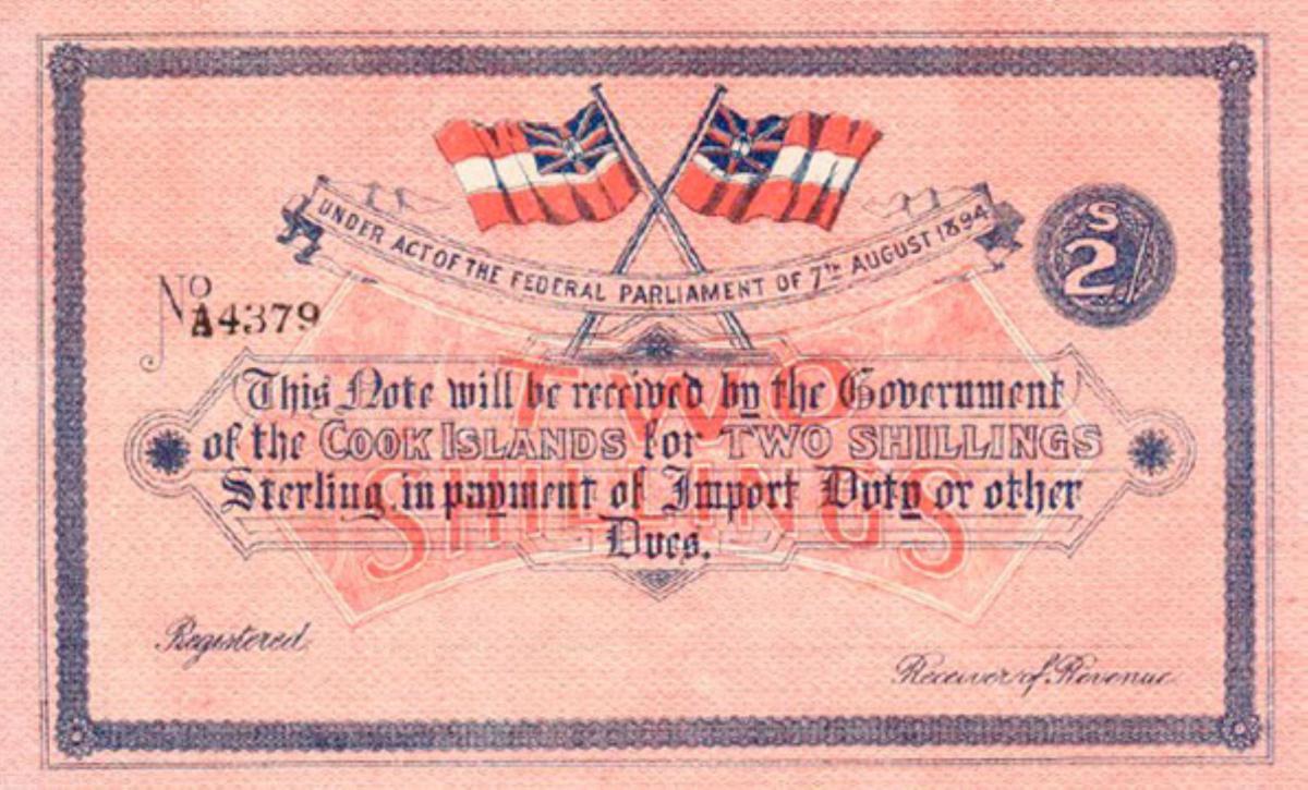 Front of Cook Islands p1: 2 Shillings from 1894