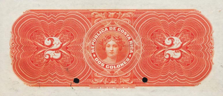 Back of Costa Rica p146s: 2 Colones from 1910