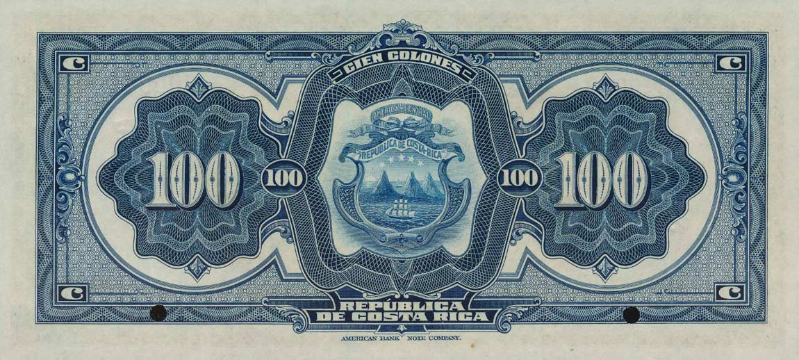 Back of Costa Rica p150As: 100 Colones from 1917