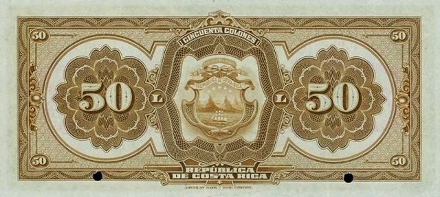 Back of Costa Rica p150s: 50 Colones from 1917