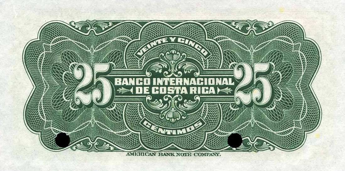 Back of Costa Rica p156s: 25 Centimos from 1918
