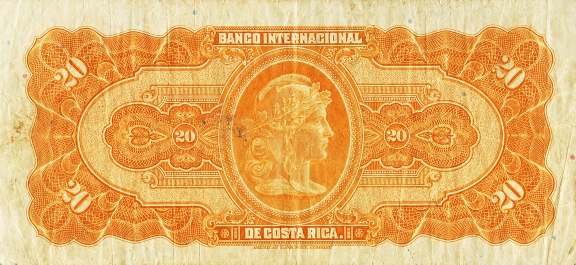 Back of Costa Rica p176c: 20 Colones from 1928