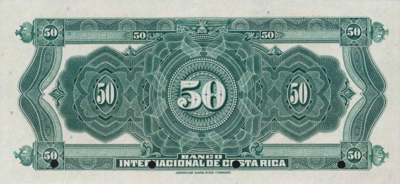 Back of Costa Rica p177s: 50 Colones from 1919