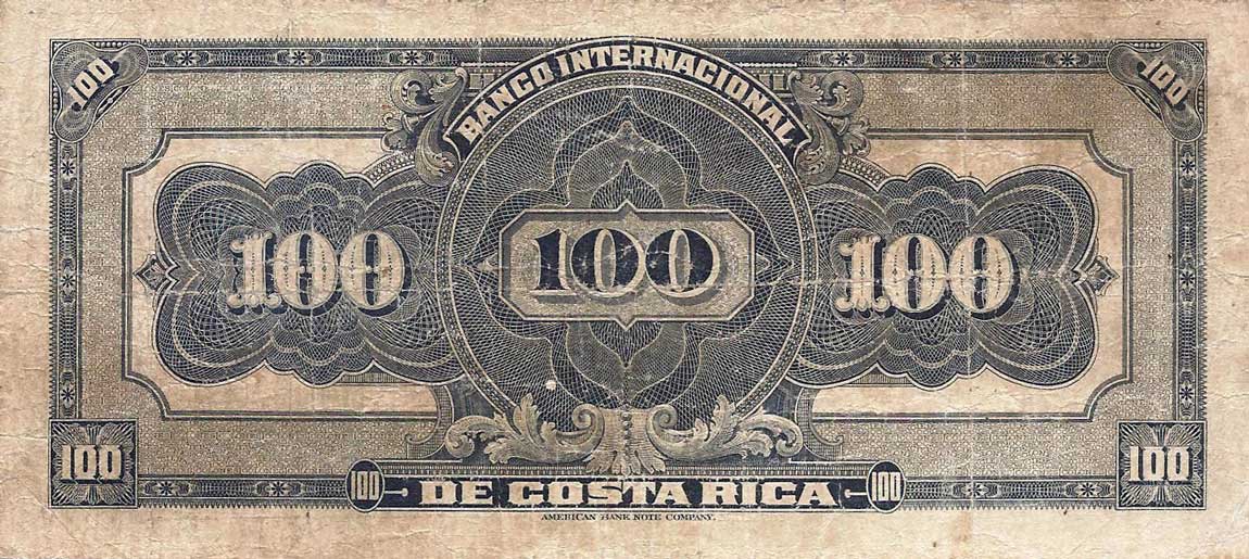 Back of Costa Rica p178a: 100 Colones from 1919