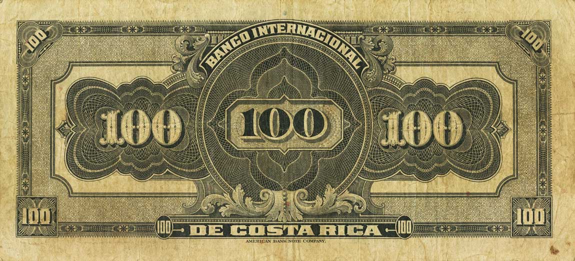 Back of Costa Rica p178b: 100 Colones from 1930