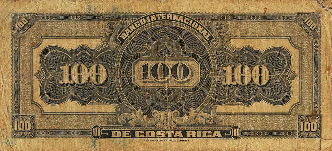 Back of Costa Rica p178x: 100 Colones from 1919