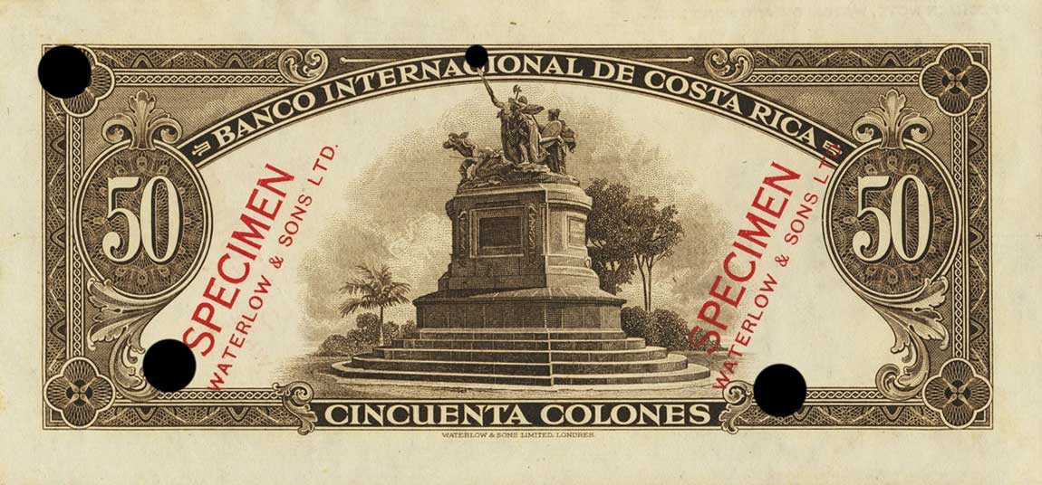 Back of Costa Rica p183ct: 50 Colones from 1933