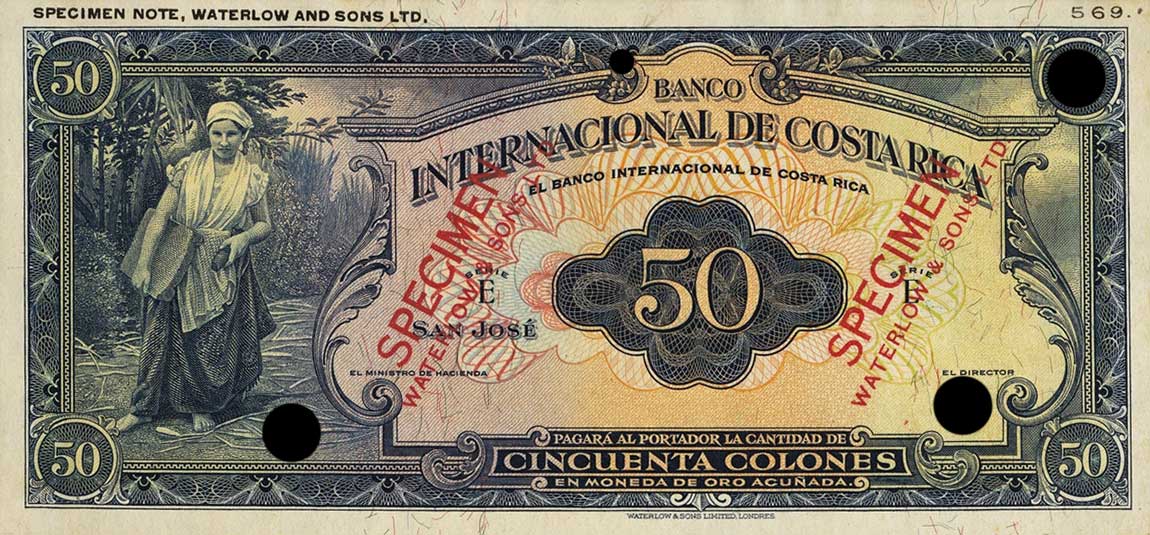 Front of Costa Rica p183ct: 50 Colones from 1933