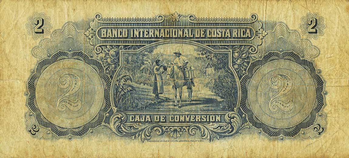 Back of Costa Rica p196: 2 Colones from 1939