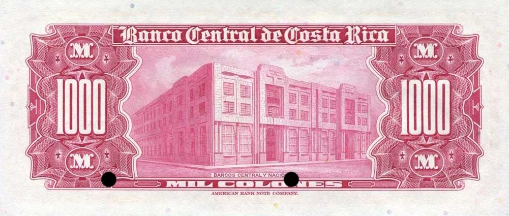 Back of Costa Rica p226s: 1000 Colones from 1952