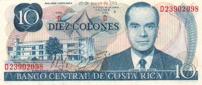 Front of Costa Rica p237b: 10 Colones from 1977