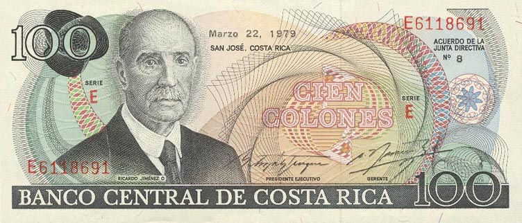 Front of Costa Rica p248a: 100 Colones from 1977
