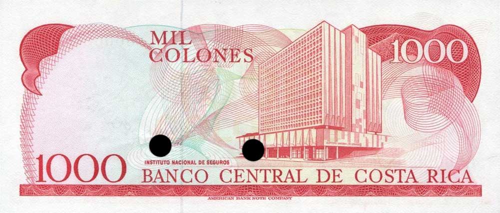 Back of Costa Rica p256s: 1000 Colones from 1986