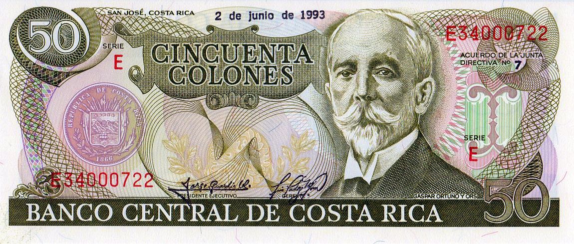 Front of Costa Rica p257a: 50 Colones from 1991