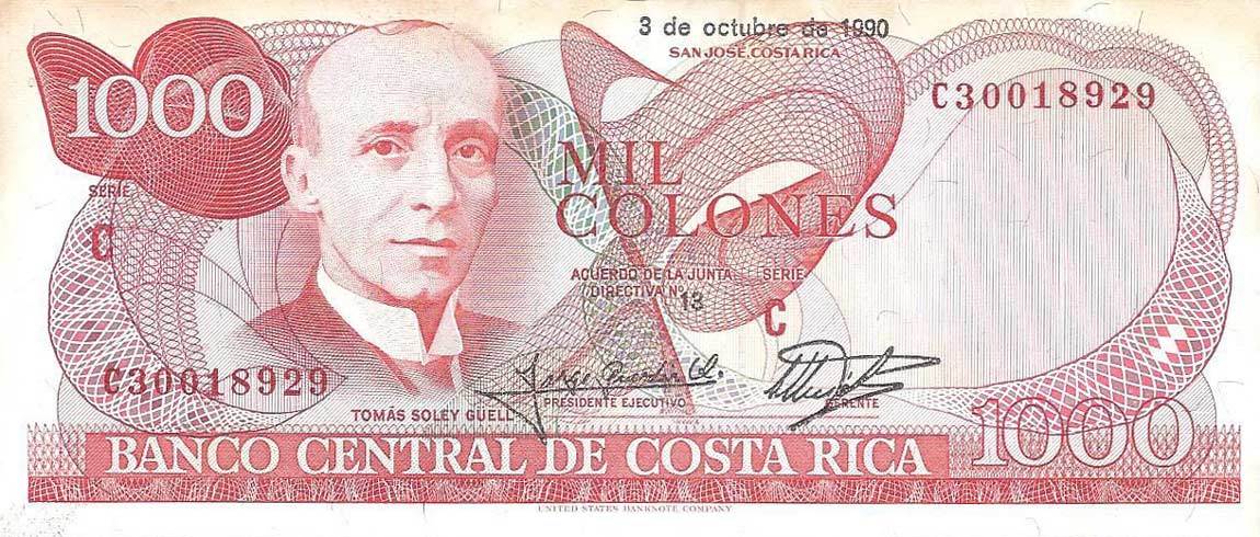 Front of Costa Rica p259a: 1000 Colones from 1990