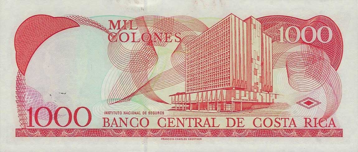 Back of Costa Rica p270: 1000 Colones from 1998