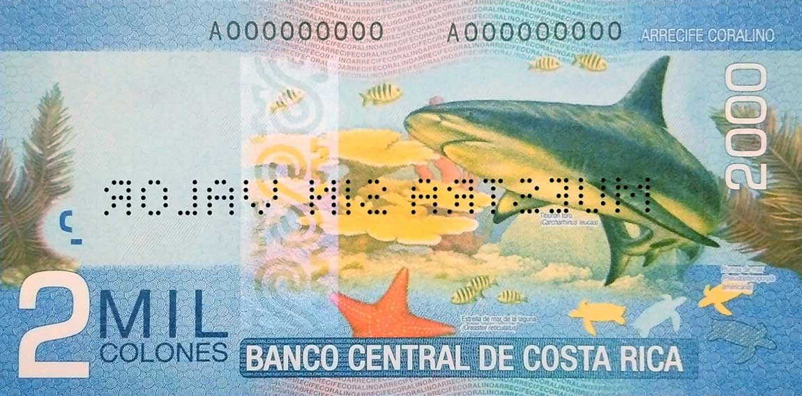 Back of Costa Rica p275s: 2000 Colones from 2010
