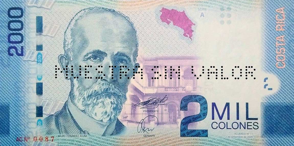 Front of Costa Rica p275s: 2000 Colones from 2010