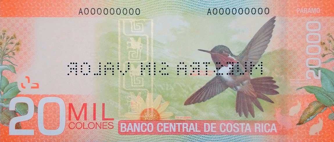 Back of Costa Rica p278s: 20000 Colones from 2010