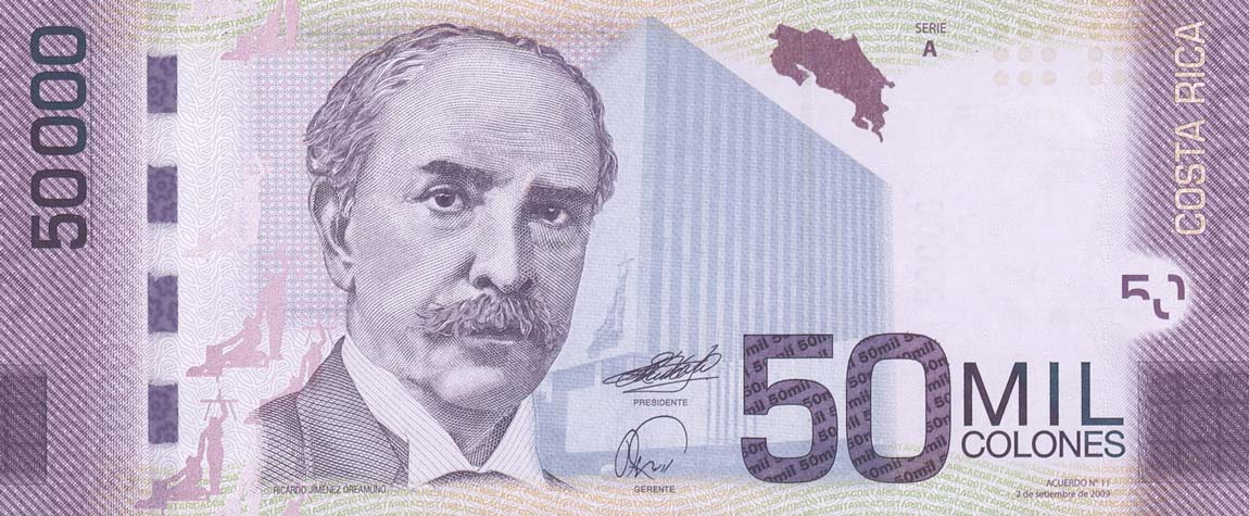 Front of Costa Rica p279a: 50000 Colones from 2010