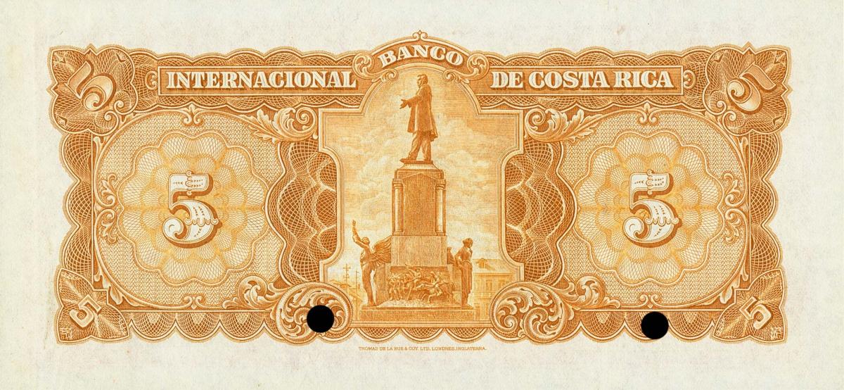 Back of Costa Rica p180s: 5 Colones from 1931