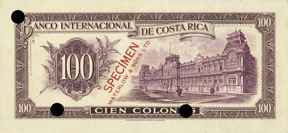 Back of Costa Rica p182ct: 100 Colones from 1933