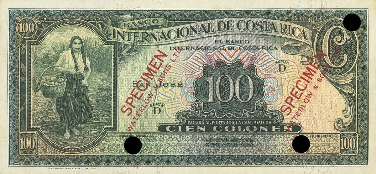 Front of Costa Rica p182ct: 100 Colones from 1933