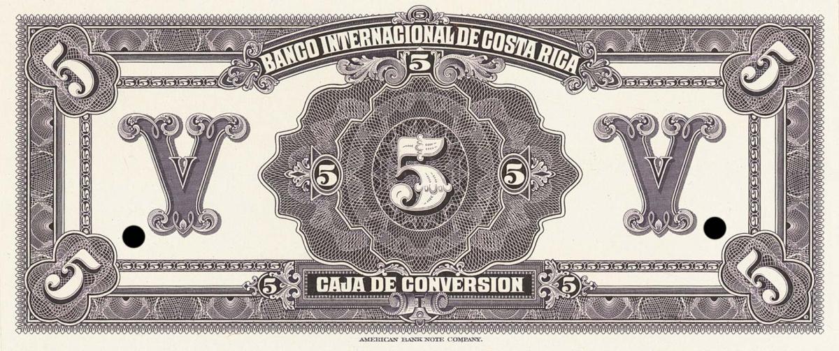Back of Costa Rica p185p: 5 Colones from 1925