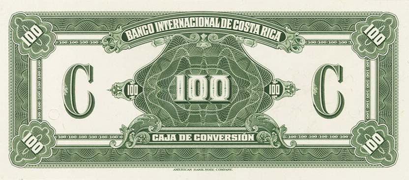 Back of Costa Rica p189p: 100 Colones from 1924