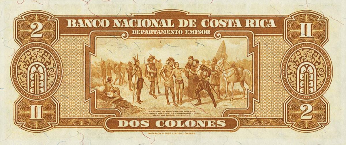 Back of Costa Rica p201c: 2 Colones from 1942