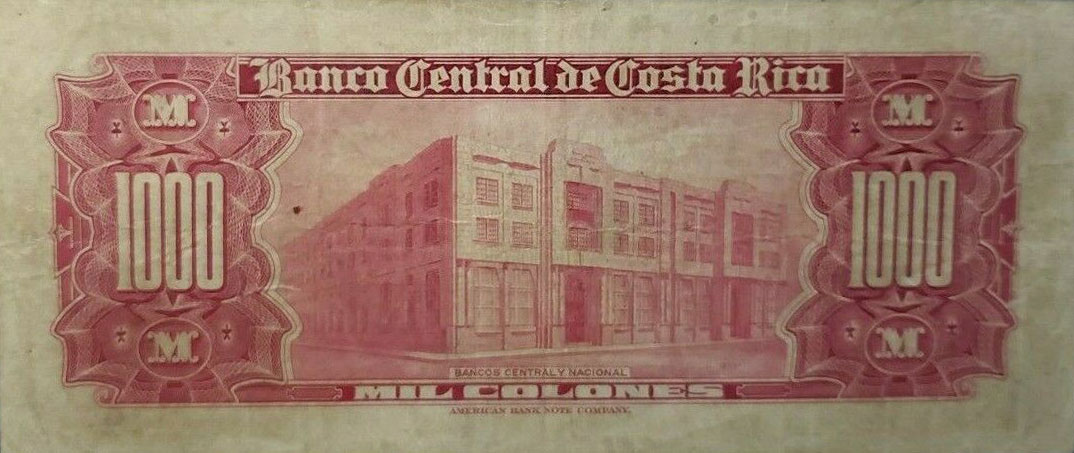 Back of Costa Rica p226a: 1000 Colones from 1952