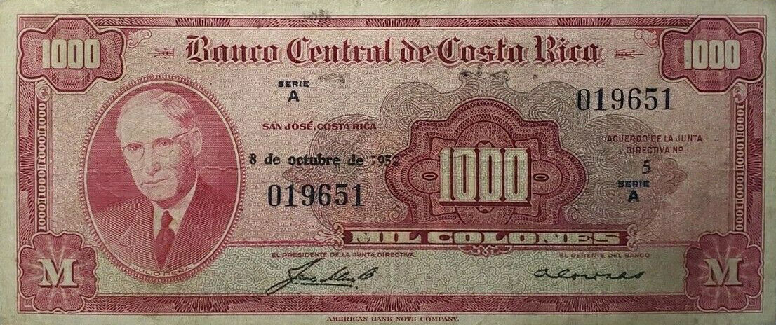 Front of Costa Rica p226a: 1000 Colones from 1952
