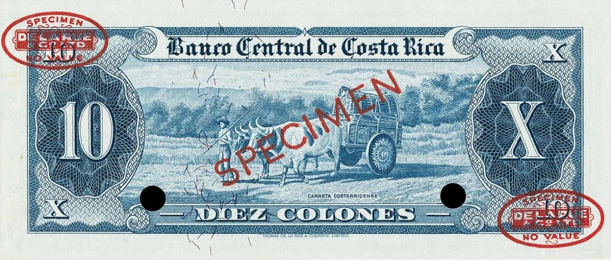 Back of Costa Rica p229s: 10 Colones from 1962