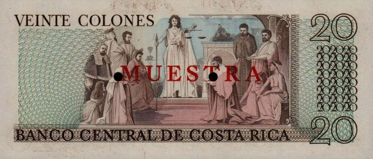 Back of Costa Rica p238s2: 20 Colones from 1972