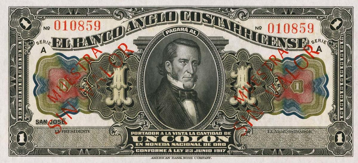 Front of Costa Rica pS121s3: 1 Colon from 1917